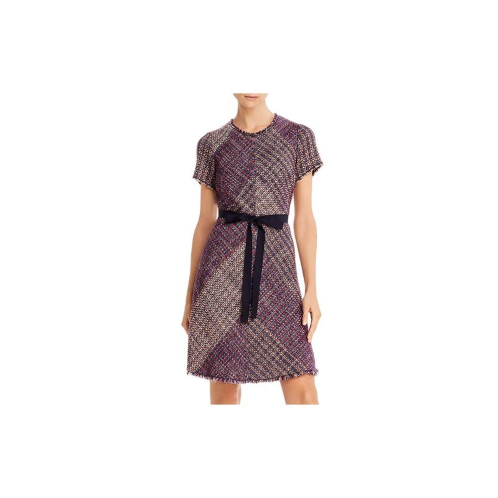 NWT REBECCA TAYLOR Womens Navy Belted Short Sleeve Sheath Dress 10